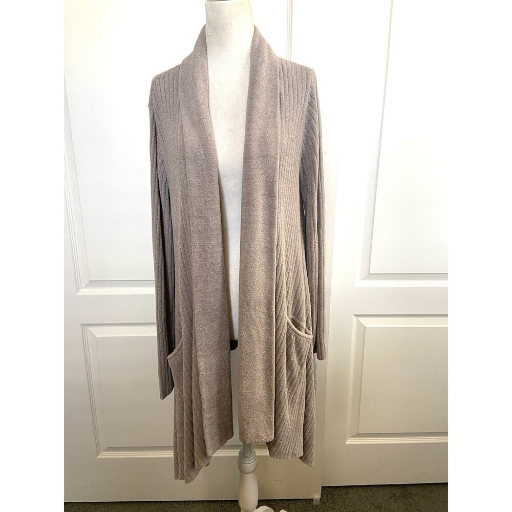 Barefoot Dreams CozyChic Ultra Lite Draped Shawl Collar Cardigan Taupe Size Med